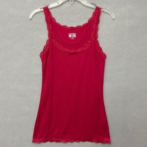 Converse One Star Tank Top Women's M Rib Knit Lace Trim Y2K Preppy Pink Stretch